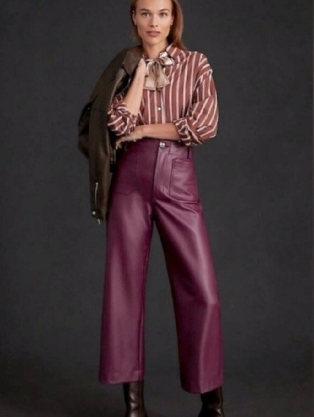 Anthropologie Maeve Berry Colette Faux Leather Wide Leg Cropped Pant Size 26